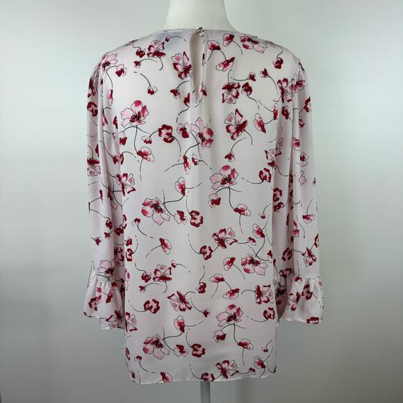 CeCe Womens Sheer 3/4 Sleeve Blouse in Red and Pink Floral Sz M | Feminine Girly - Picture 2 of 12